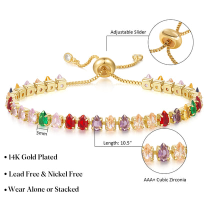 Adjustable Slider Teardrop Tennis Bracelets-Colorful CZ