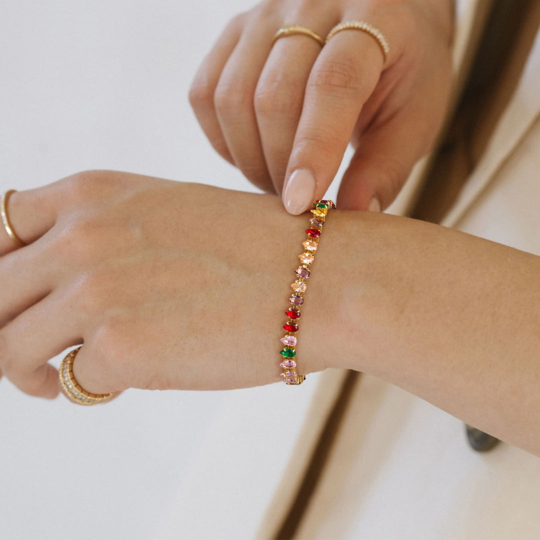 Adjustable Slider Teardrop Tennis Bracelets-Colorful CZ