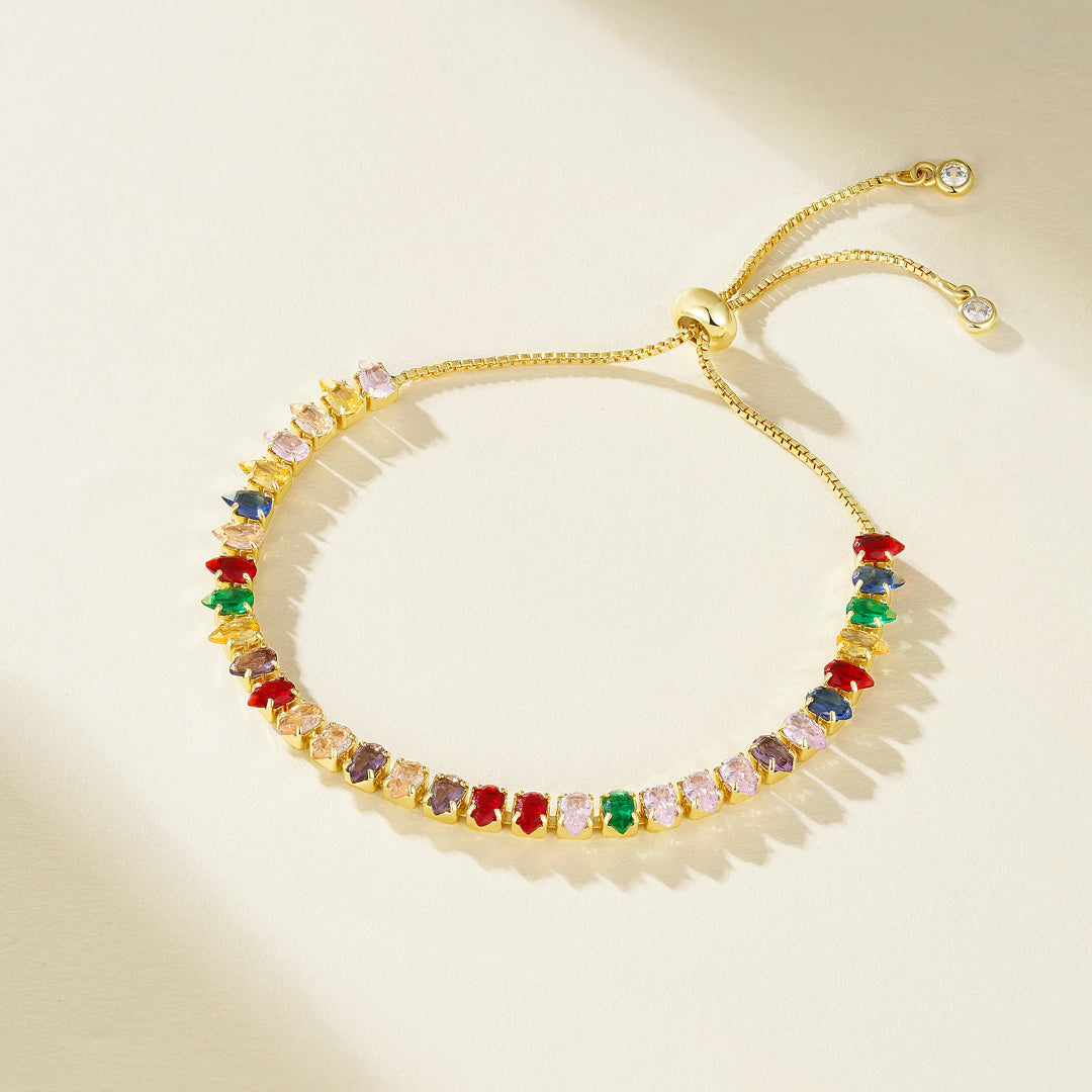 Adjustable Slider Teardrop Tennis Bracelets-Colorful CZ