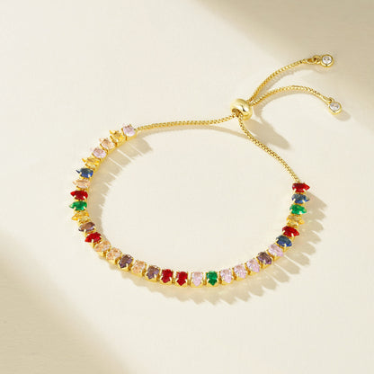 Adjustable Slider Teardrop Tennis Bracelets-Colorful CZ