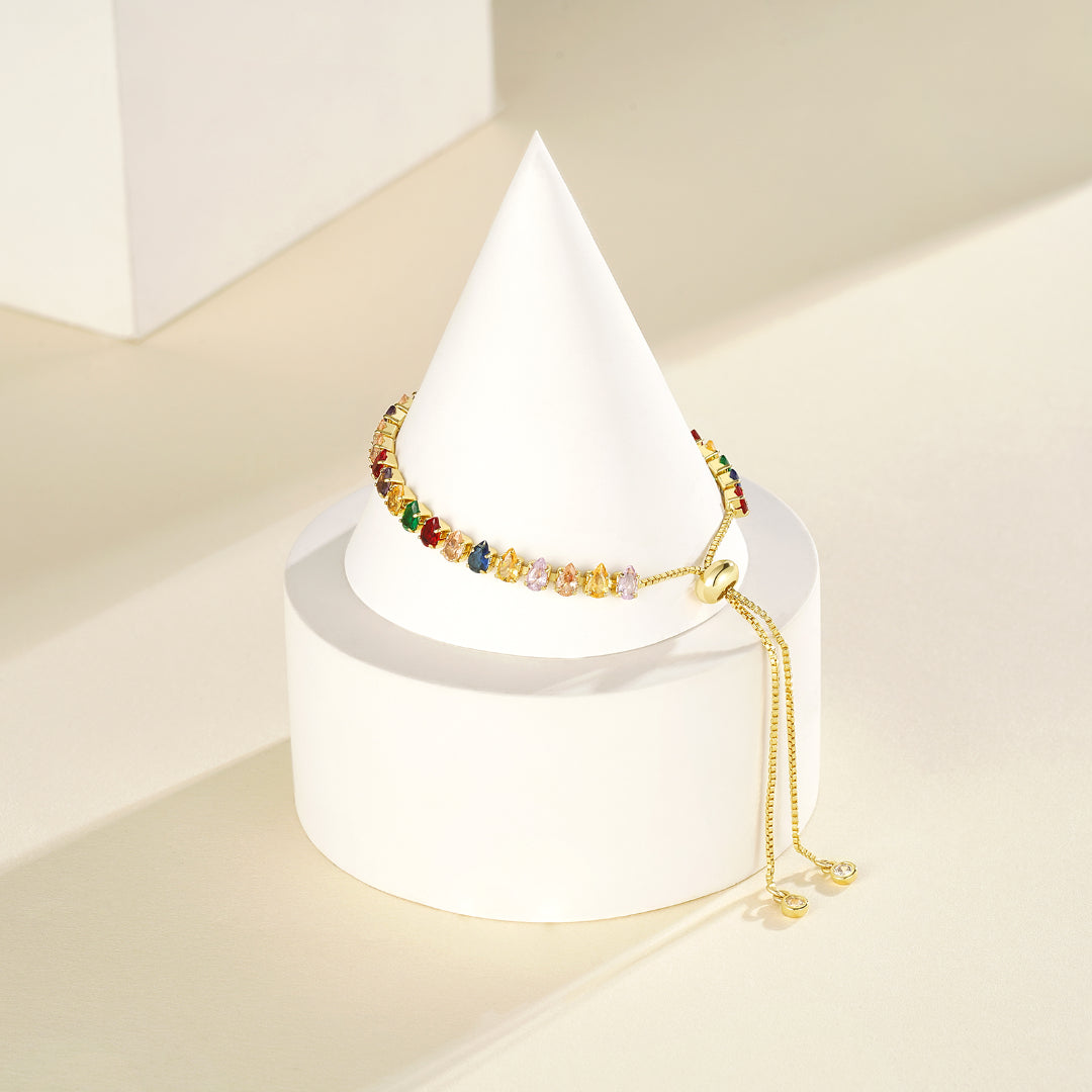 Adjustable Slider Teardrop Tennis Bracelets-Colorful CZ