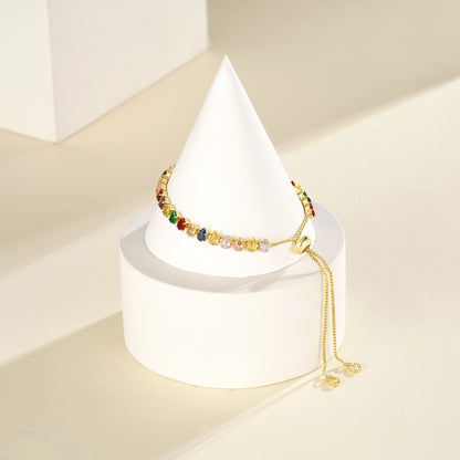Adjustable Slider Teardrop Tennis Bracelets-Colorful CZ