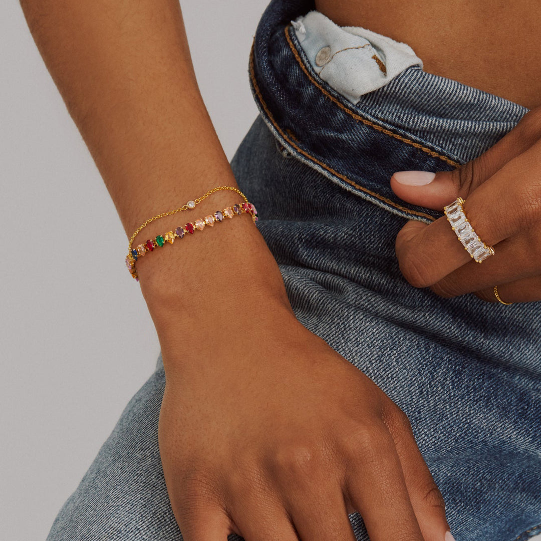 Adjustable Slider Teardrop Tennis Bracelets-Colorful CZ