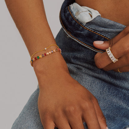 Adjustable Slider Teardrop Tennis Bracelets-Colorful CZ
