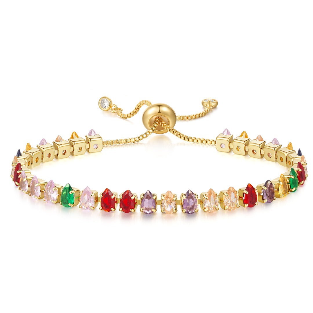 Adjustable Slider Teardrop Tennis Bracelets-Colorful CZ