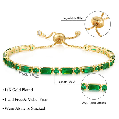 Adjustable Slider Tennis Bracelets-Alternate Green CZ