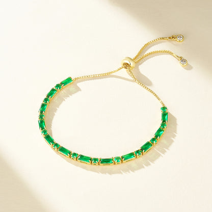 Adjustable Slider Tennis Bracelets-Alternate Green CZ