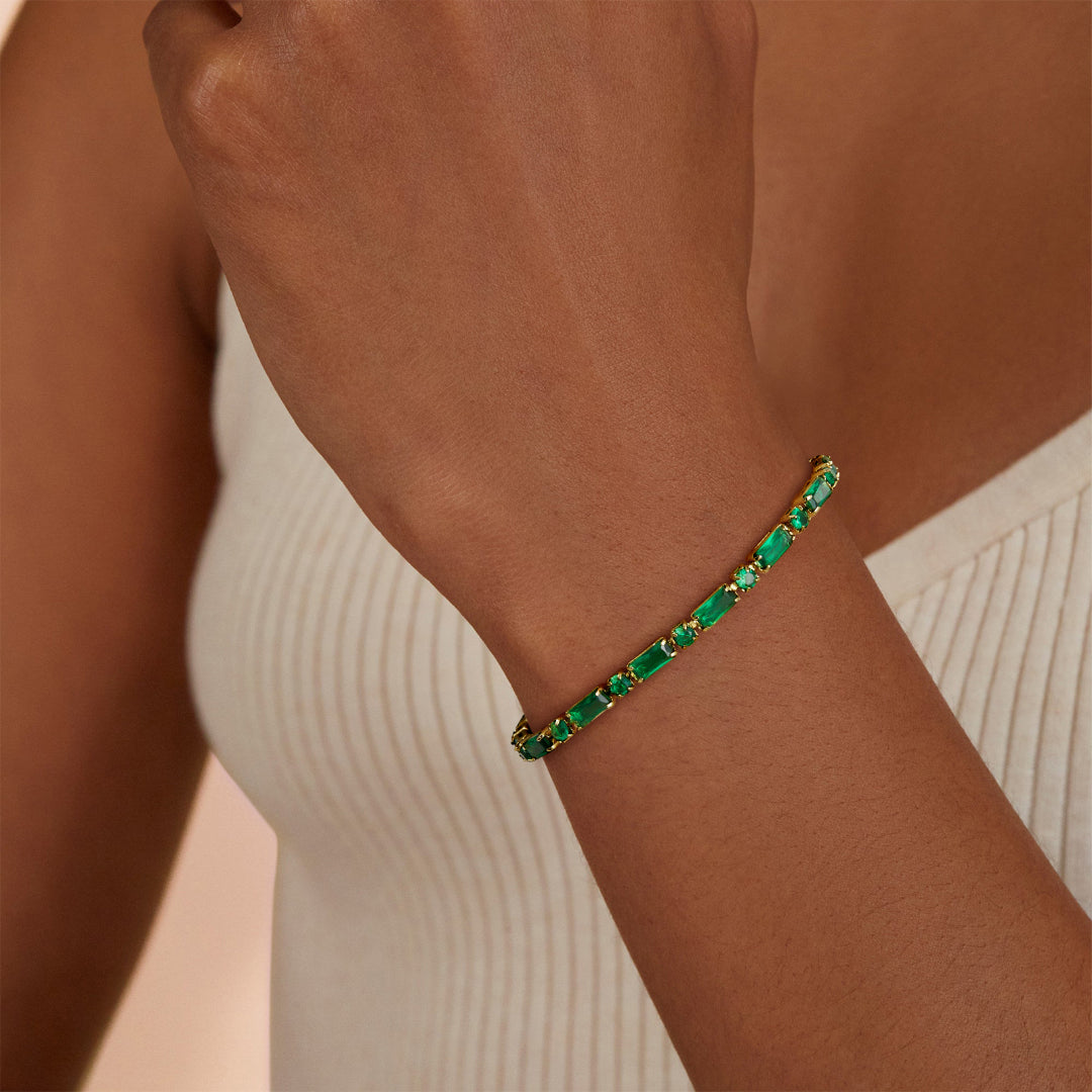 Adjustable Slider Tennis Bracelets-Alternate Green CZ