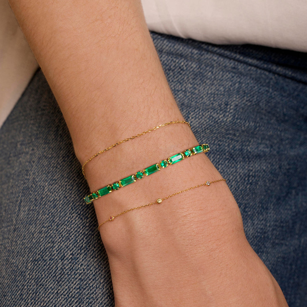 Adjustable Slider Tennis Bracelets-Alternate Green CZ