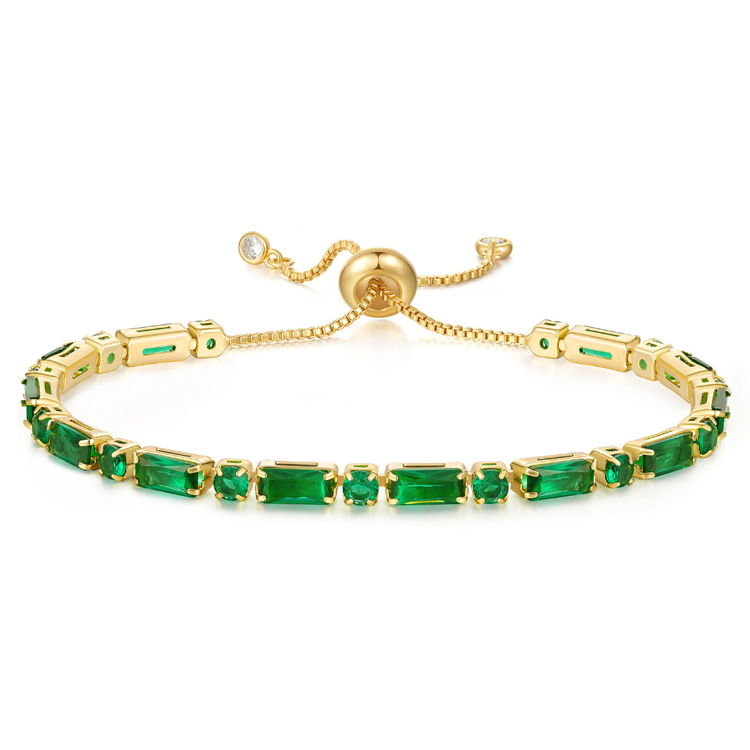 Adjustable Slider Tennis Bracelets-Alternate Green CZ