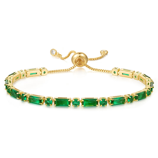 Adjustable Slider Tennis Bracelets-Alternate Green CZ