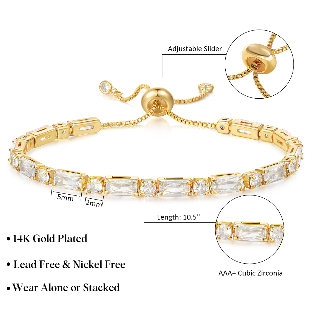 Adjustable Slider Tennis Bracelets-Alternate White CZ