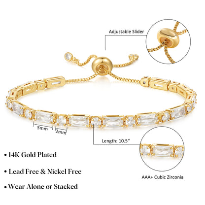 Adjustable Slider Tennis Bracelets-Alternate White CZ