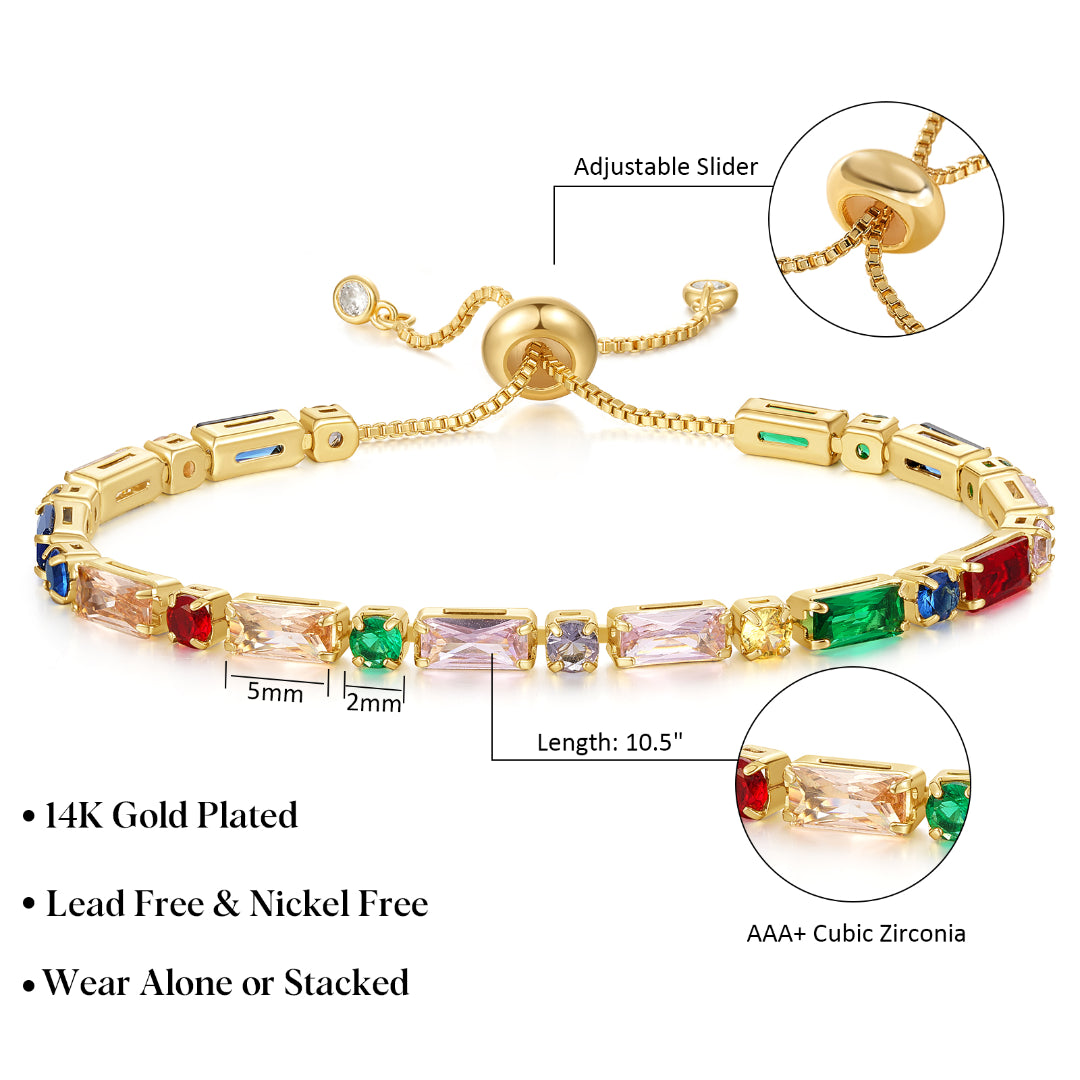 Adjustable Slider Tennis Bracelets-Alternate Colorful CZ