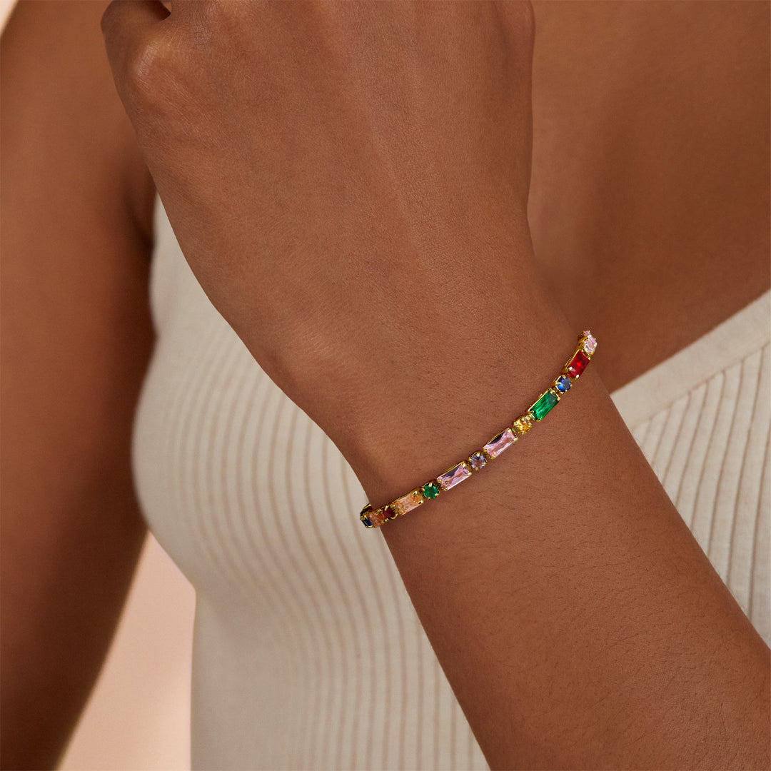 Adjustable Slider Tennis Bracelets-Alternate Colorful CZ