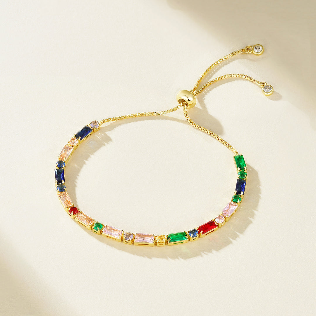 Adjustable Slider Tennis Bracelets-Alternate Colorful CZ