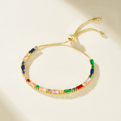 Adjustable Slider Tennis Bracelets-Alternate Colorful CZ