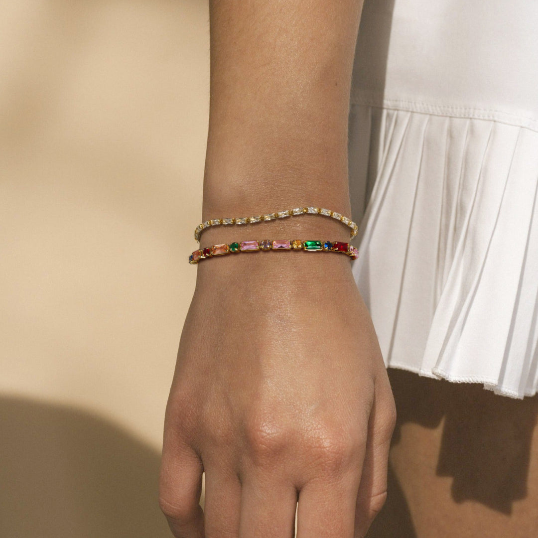 Adjustable Slider Tennis Bracelets-Alternate Colorful CZ