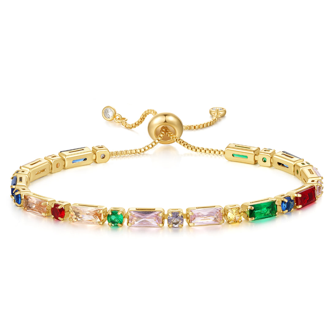 Adjustable Slider Tennis Bracelets-Alternate Colorful CZ