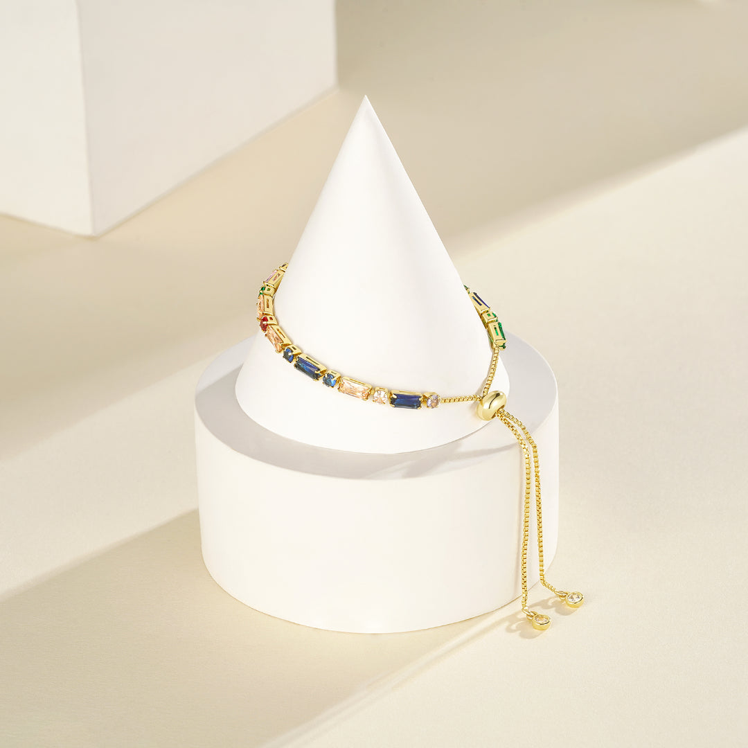 Adjustable Slider Tennis Bracelets-Alternate Colorful CZ