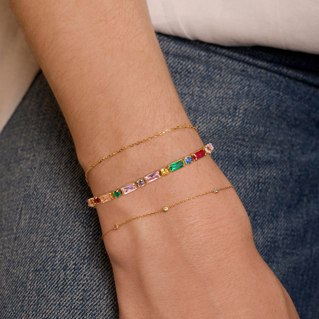 Adjustable Slider Tennis Bracelets-Alternate Colorful CZ