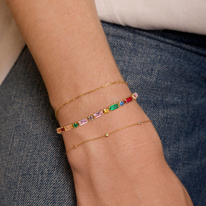 Adjustable Slider Tennis Bracelets-Alternate Colorful CZ