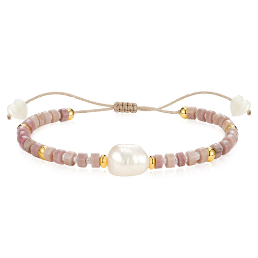 Adjustable Healing Crystal Bracelet Natural Rhodochrosite Beads with Irregular Pearl