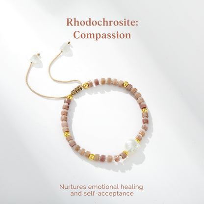 Adjustable Healing Crystal Bracelet Natural Rhodochrosite Beads with Irregular Pearl