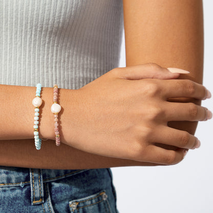 Adjustable Healing Crystal Bracelet Natural Rhodochrosite Beads with Irregular Pearl