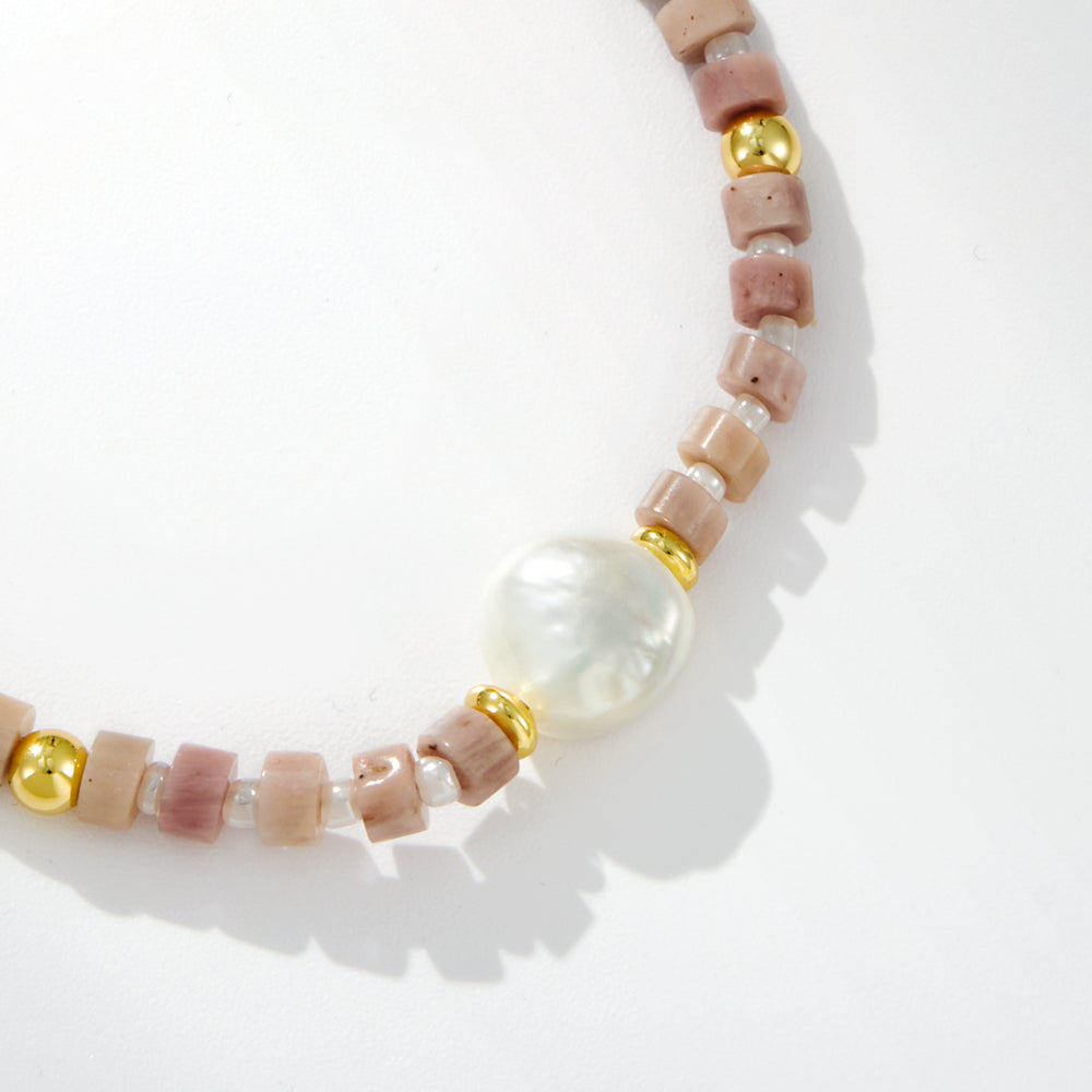 Adjustable Healing Crystal Bracelet Natural Rhodochrosite Beads with Irregular Pearl