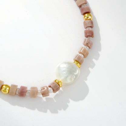 Adjustable Healing Crystal Bracelet Natural Rhodochrosite Beads with Irregular Pearl