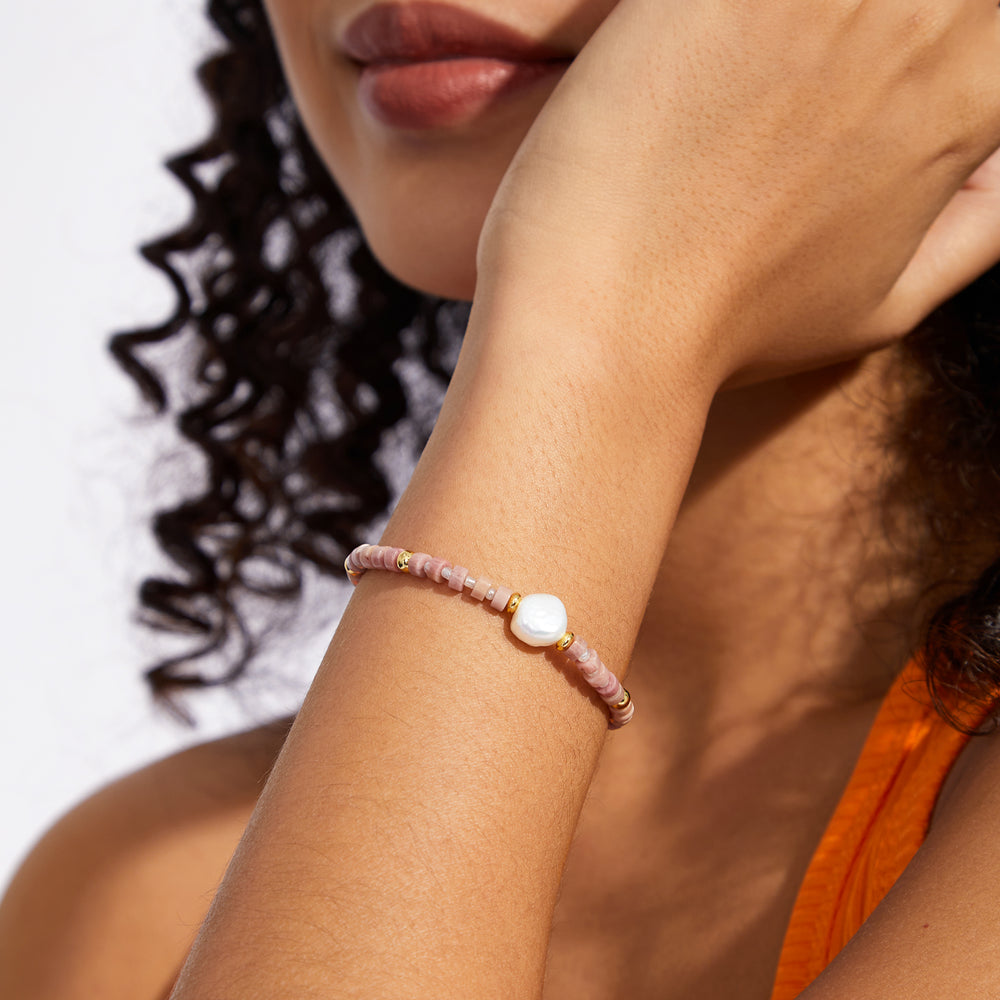 Adjustable Healing Crystal Bracelet Natural Rhodochrosite Beads with Irregular Pearl