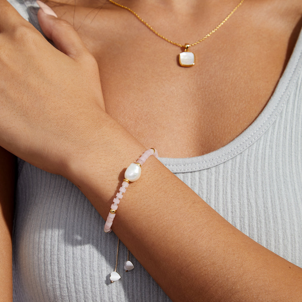 Adjustable Healing Crystal Bracelet Natural Rose Quartz Beads with Irregular Pearl