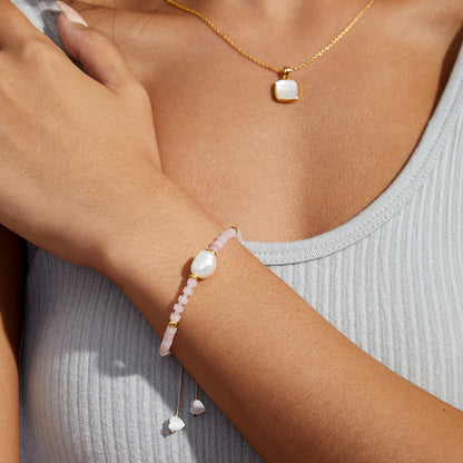 Adjustable Healing Crystal Bracelet Natural Rose Quartz Beads with Irregular Pearl