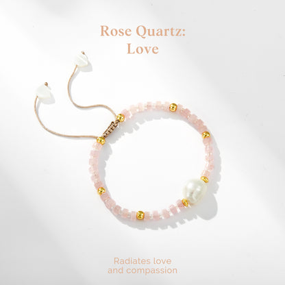 Adjustable Healing Crystal Bracelet Natural Rose Quartz Beads with Irregular Pearl