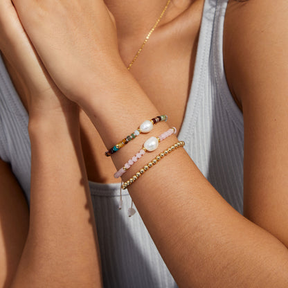 Adjustable Healing Crystal Bracelet Natural Rose Quartz Beads with Irregular Pearl