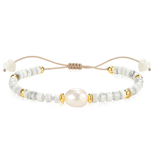 Adjustable Healing Crystal Bracelet Natural Howlite Beads with Irregular Pearl