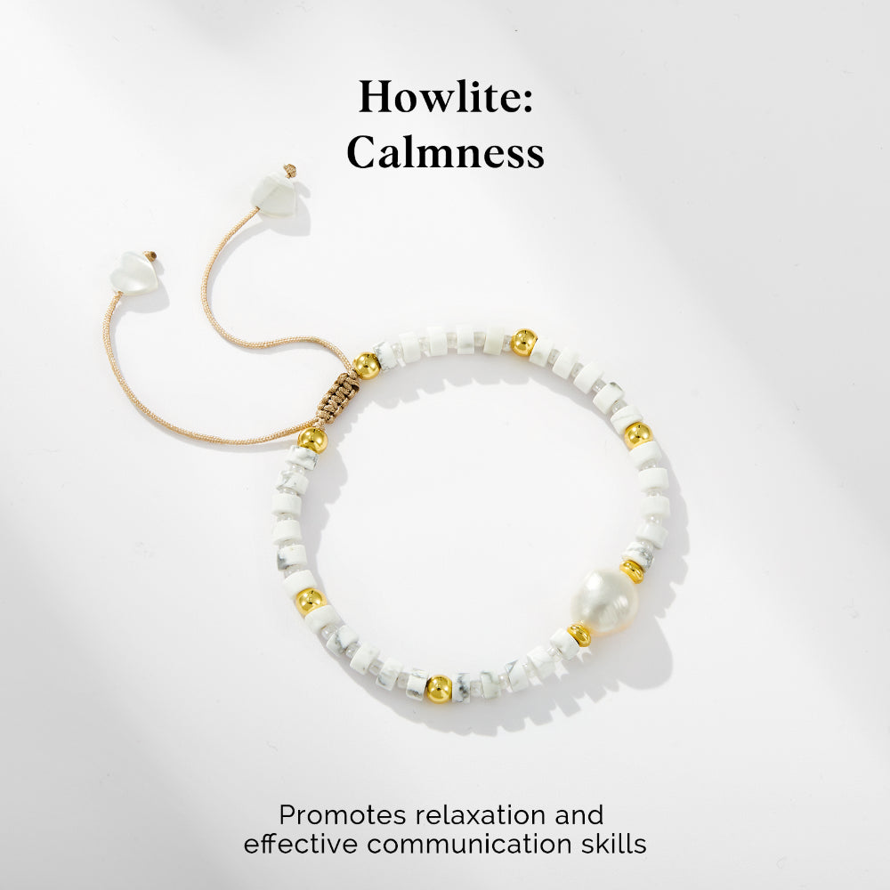 Adjustable Healing Crystal Bracelet Natural Howlite Beads with Irregular Pearl