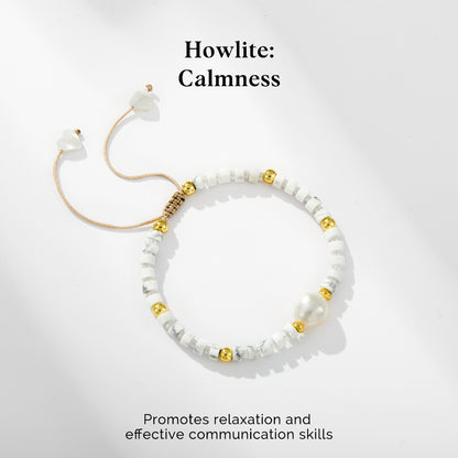 Adjustable Healing Crystal Bracelet Natural Howlite Beads with Irregular Pearl