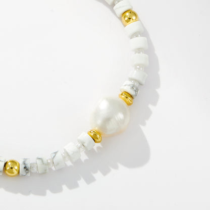 Adjustable Healing Crystal Bracelet Natural Howlite Beads with Irregular Pearl