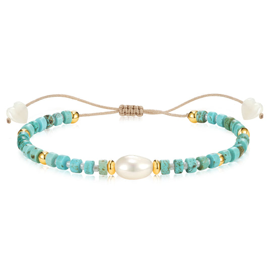 Adjustable Healing Crystal Bracelet Natural Turquoise Beads with Irregular Pearl