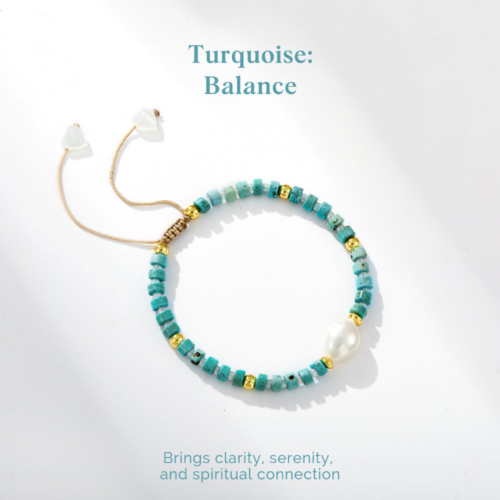 Adjustable Healing Crystal Bracelet Natural Turquoise Beads with Irregular Pearl