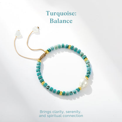 Adjustable Healing Crystal Bracelet Natural Turquoise Beads with Irregular Pearl