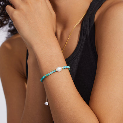 Adjustable Healing Crystal Bracelet Natural Turquoise Beads with Irregular Pearl
