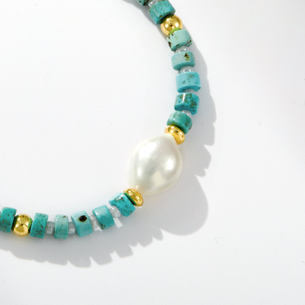 Adjustable Healing Crystal Bracelet Natural Turquoise Beads with Irregular Pearl