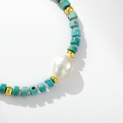 Adjustable Healing Crystal Bracelet Natural Turquoise Beads with Irregular Pearl