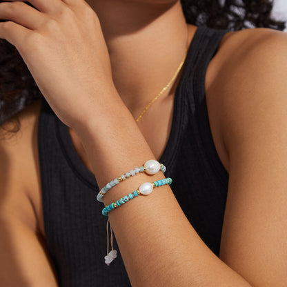Adjustable Healing Crystal Bracelet Natural Turquoise Beads with Irregular Pearl