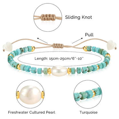 Adjustable Healing Crystal Bracelet Natural Turquoise Beads with Irregular Pearl