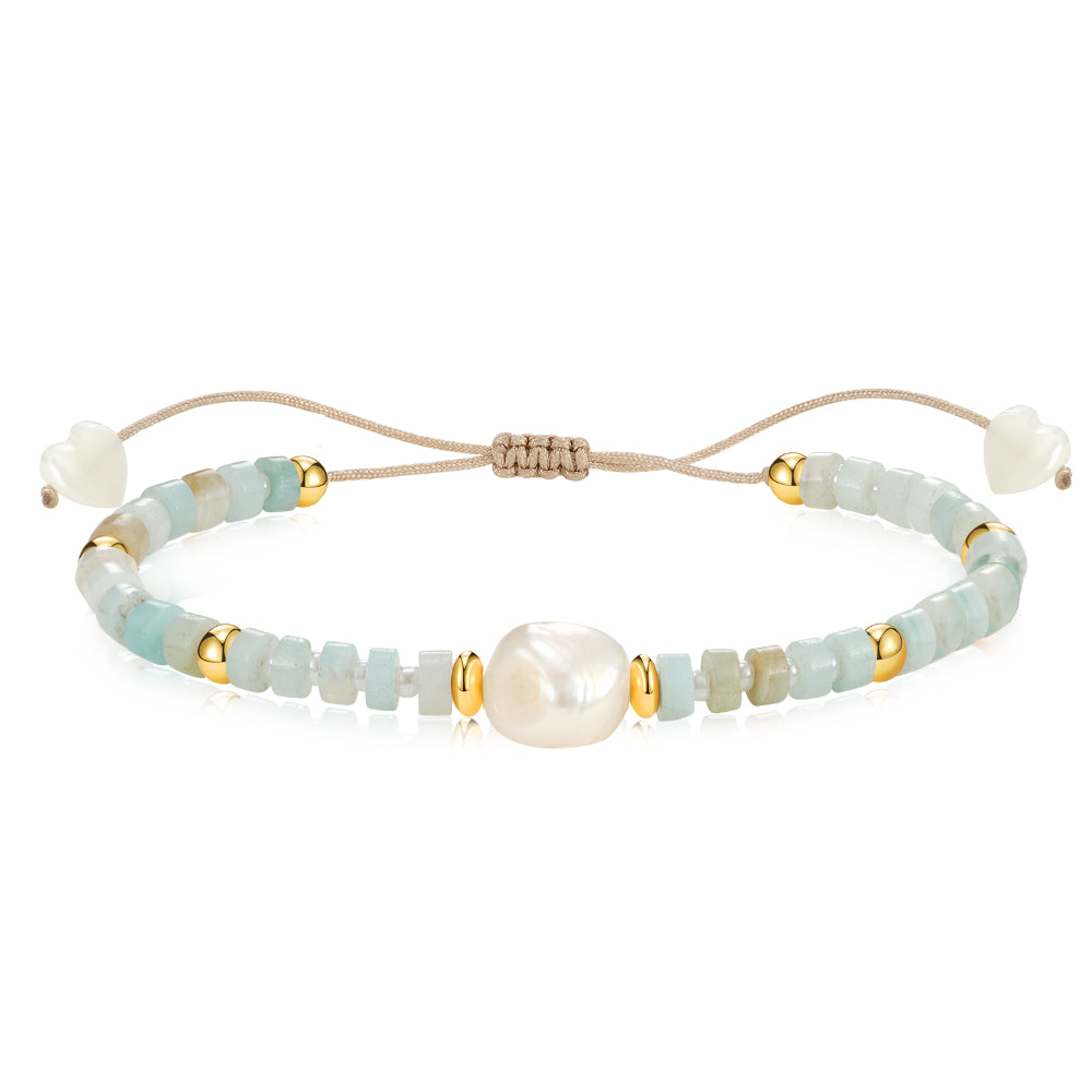 Adjustable Healing Crystal Bracelet Natural Amazonite Beads with Irregular Pearl