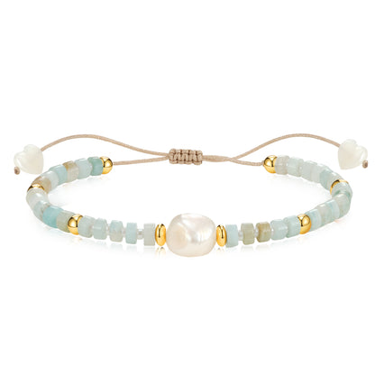 Adjustable Healing Crystal Bracelet Natural Amazonite Beads with Irregular Pearl